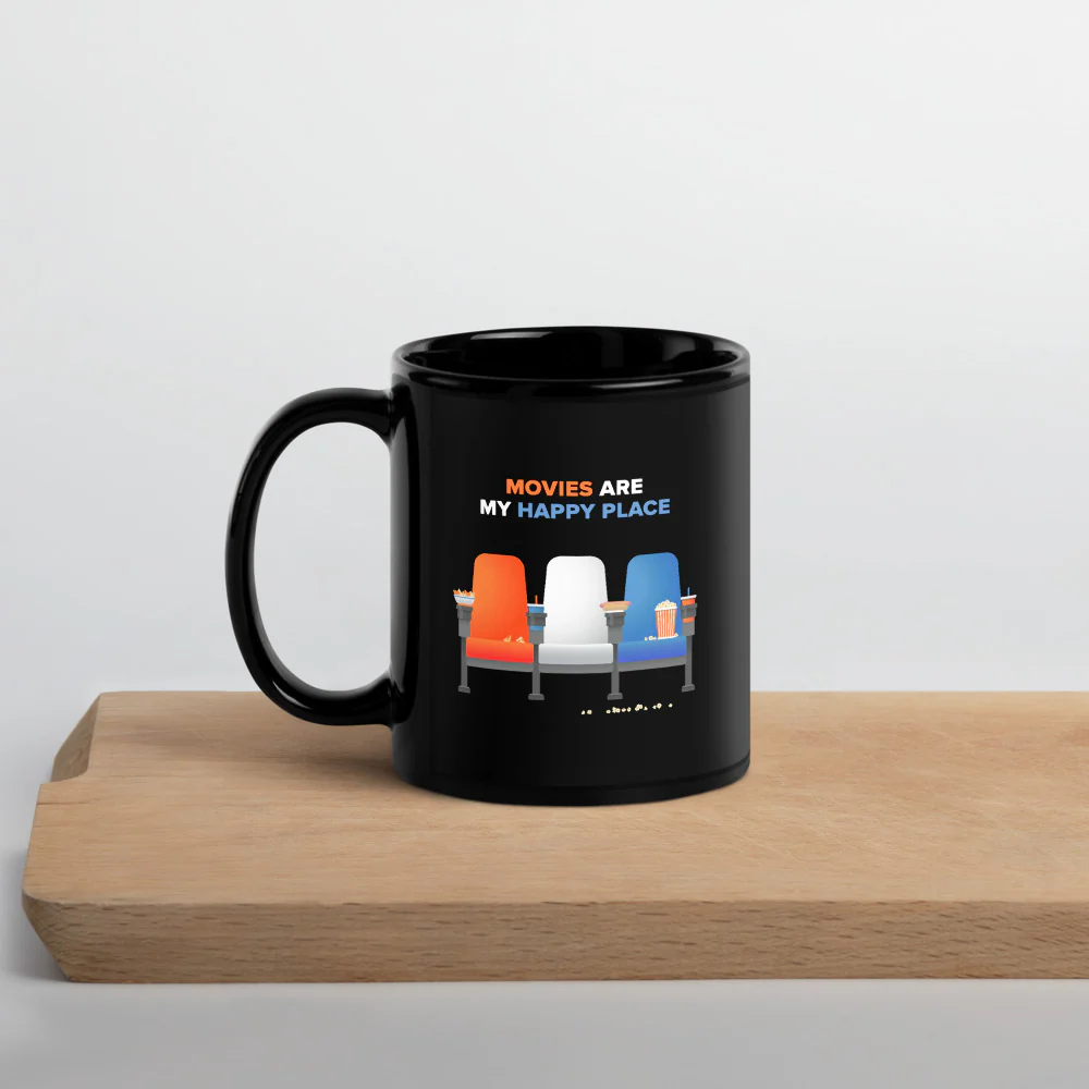 Fandango Movies Are My Happy Place Black Mug - Image 3