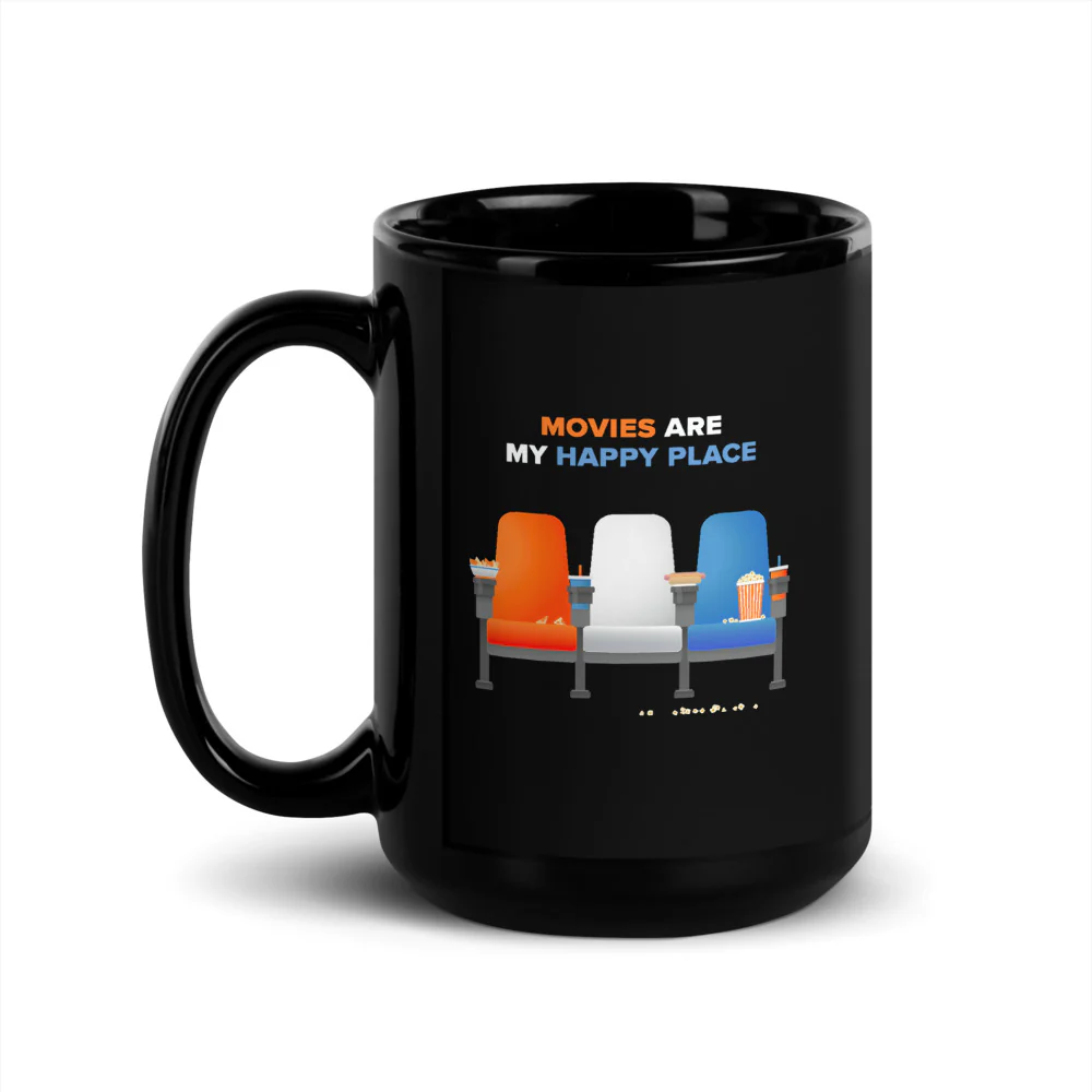 Fandango Movies Are My Happy Place Black Mug - Image 5