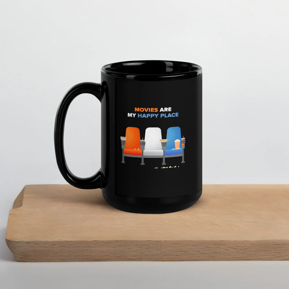Fandango Movies Are My Happy Place Black Mug - Image 7